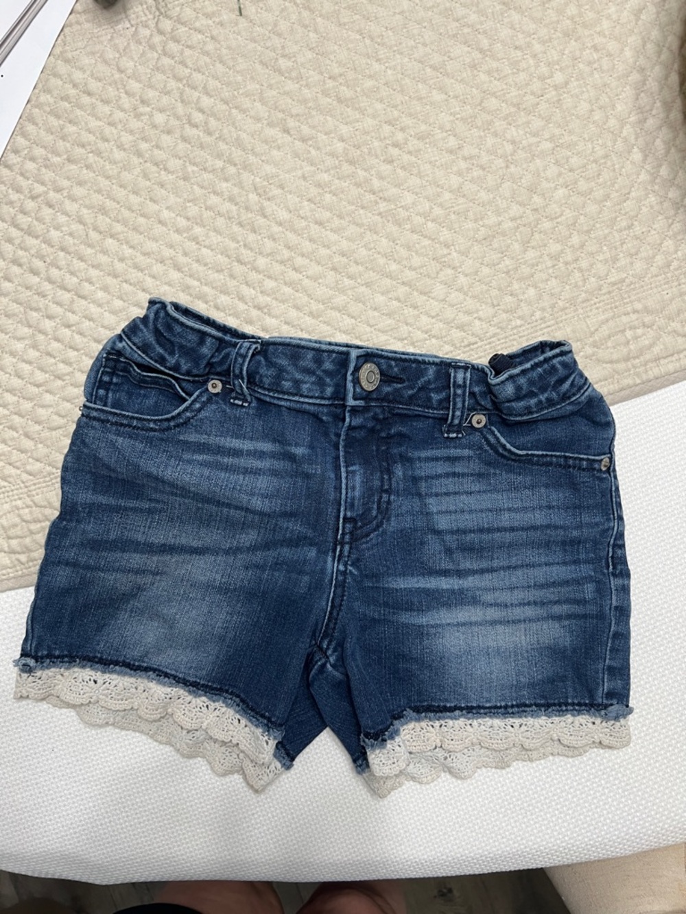 Cat & Jack Dark Blue Denim Shorts with Cream Lace Trim